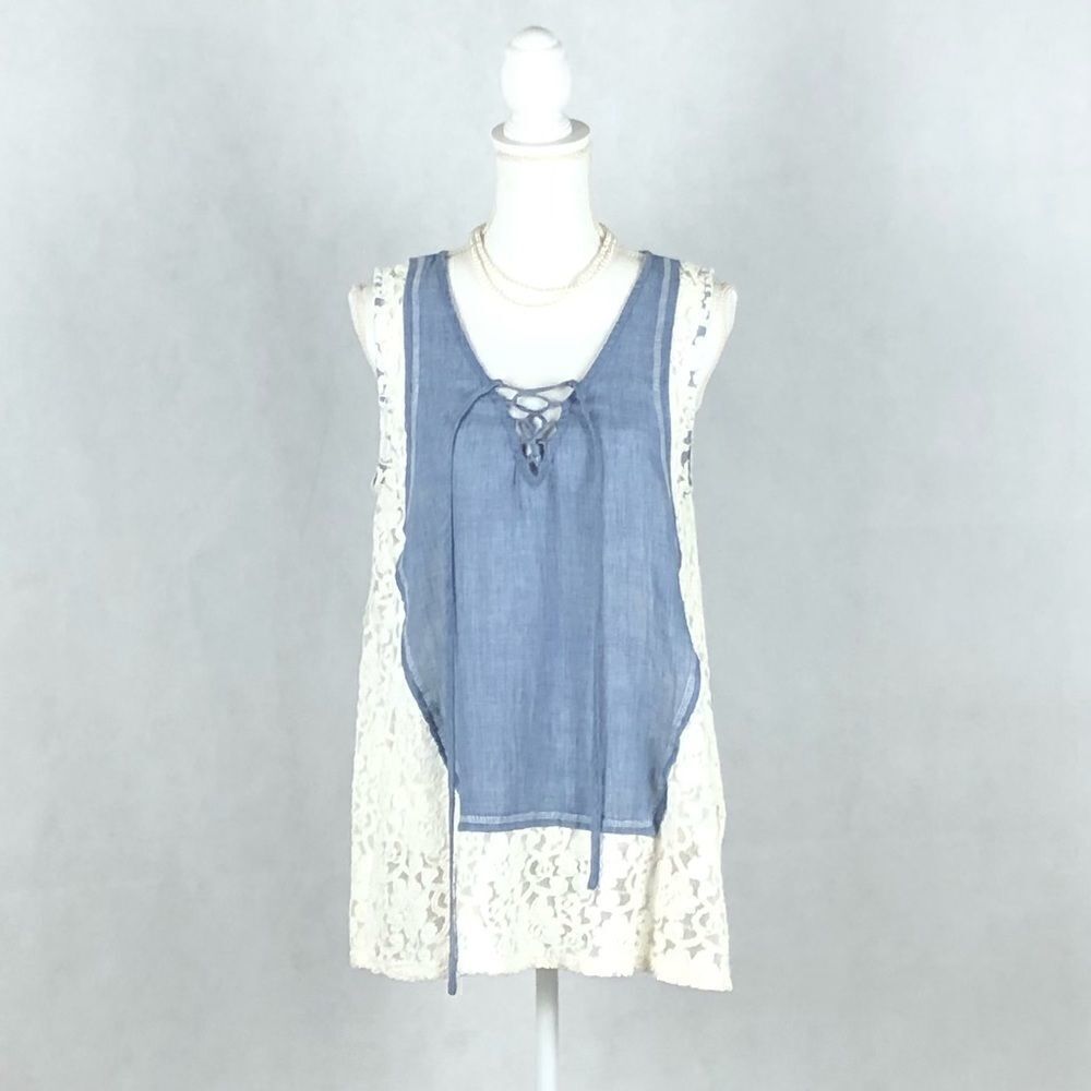 A’reve Lace Sleeveless Denim Top